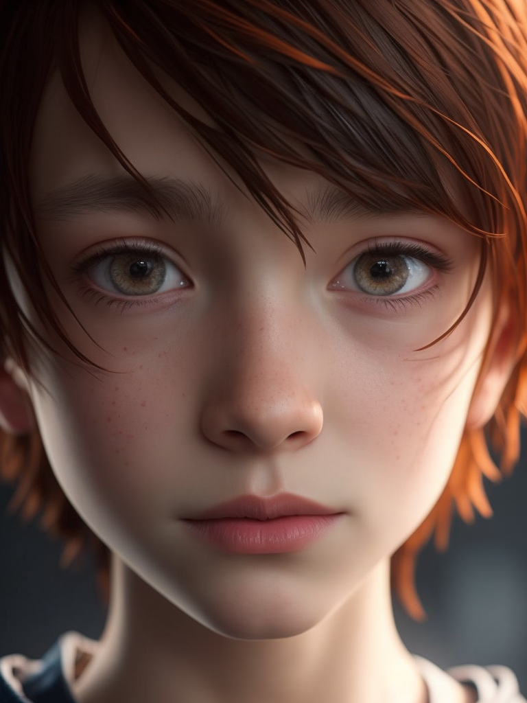 a boy with ginger hair, 3d animation, anime style