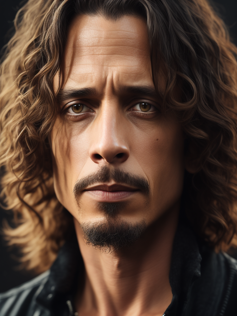 Close up photo of the face of Singer Chris Cornell of the band Soundgarden