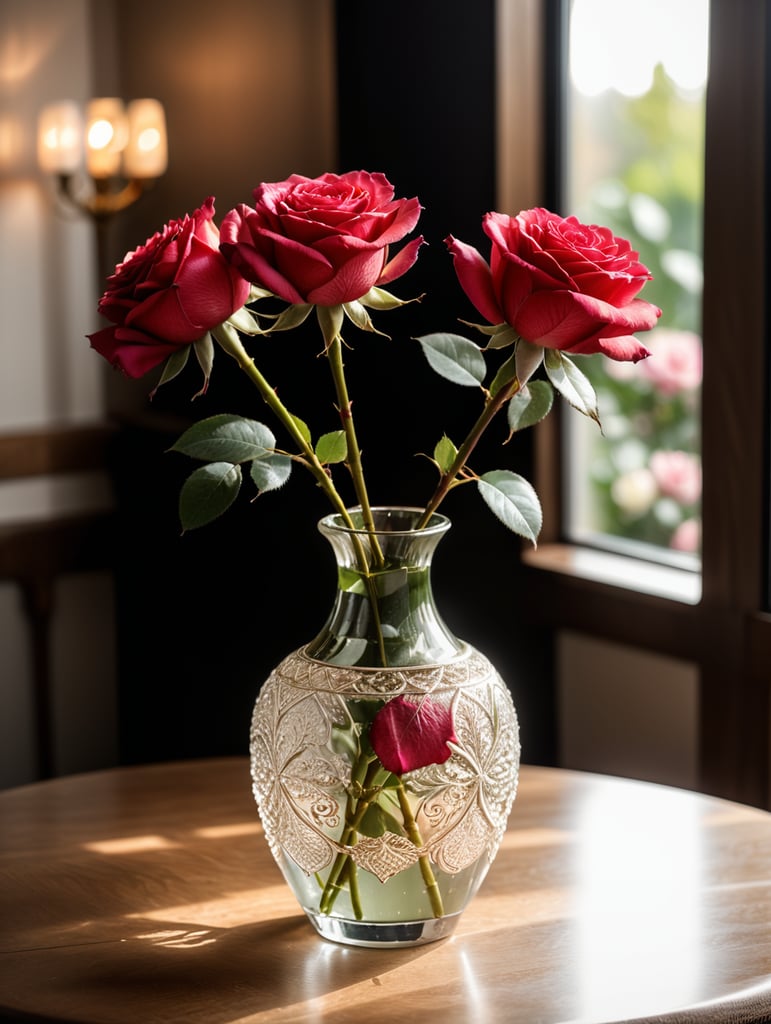 Peux créer un vase avec une rose dedans, posé sur une table ?