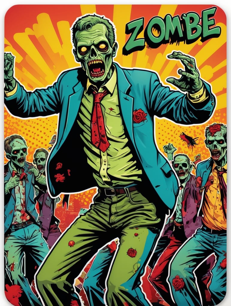 Pop art illustration, sticker, zombie dancing
