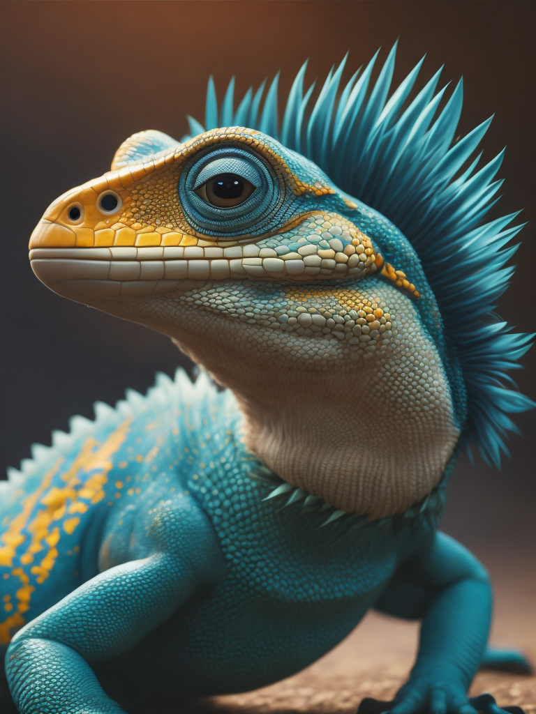 Blue feathered lizard, Vibrant colors, Depth of field, Incredibly high detail, Blurred background