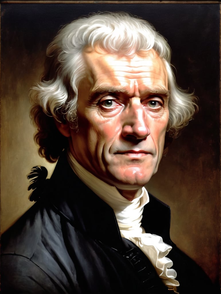 Portrait of Thomas Jefferson by Rembrandt Harmenszoon van Rijn, sad face, America, so sorry