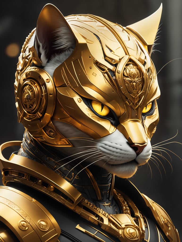 Golden Cyber Cat, Various style (make it more mystery, angry, villian vibe)
