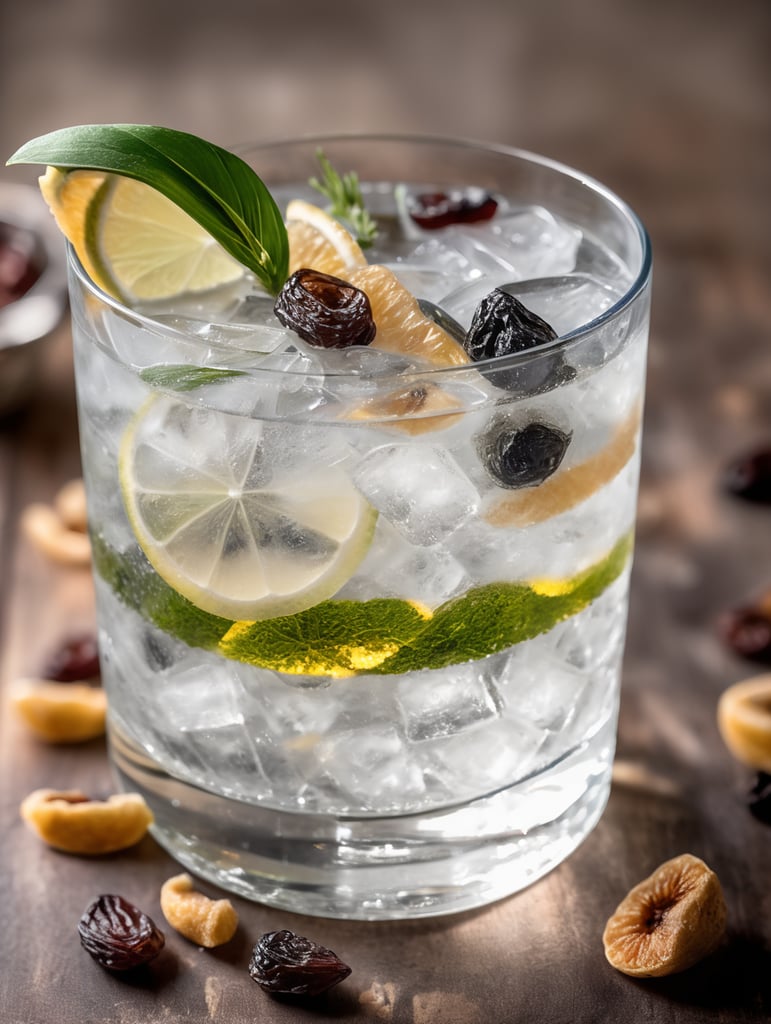 Gin and Tonic with dried fruit slices, mood lighting