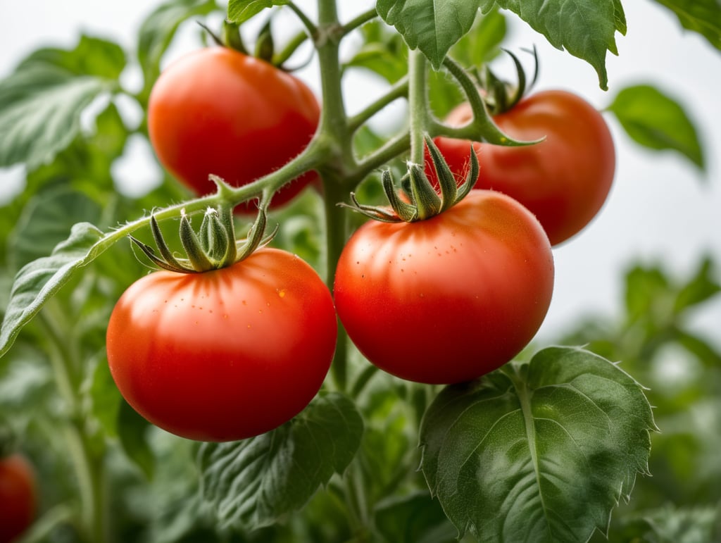 Planta de tomate en primer plano aislada sobre fondo blanco