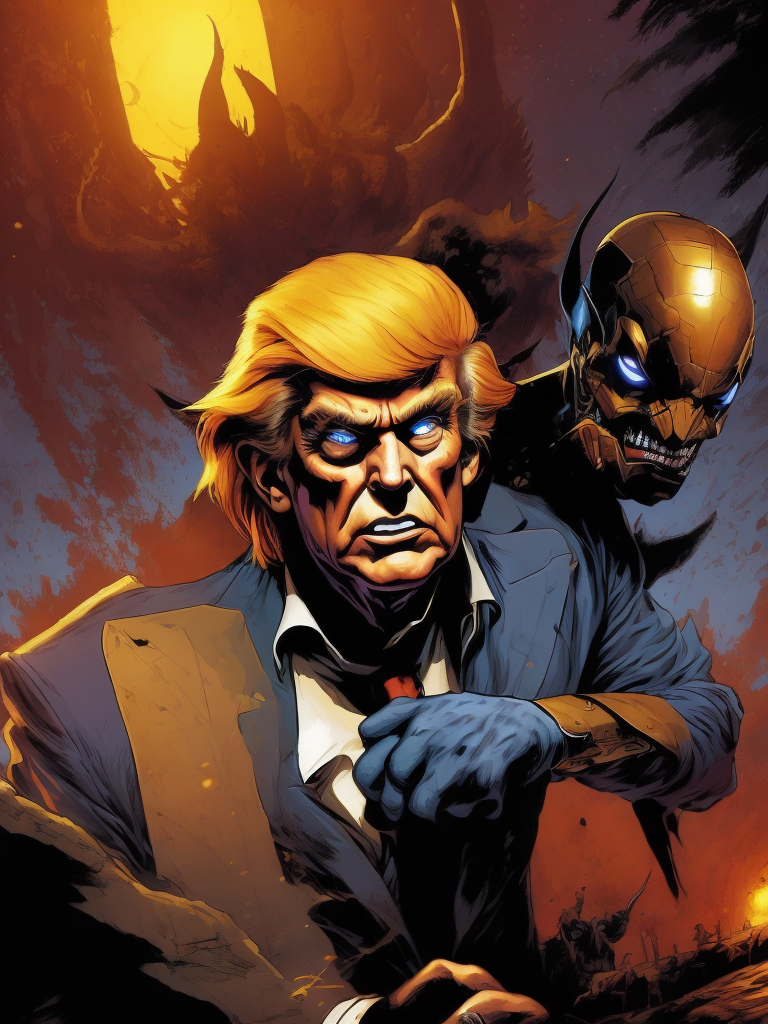Donald Trump, Hero Portrait, Comics, Marvel, Horror, USA, style of Richard Corben