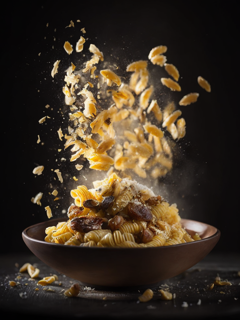 high quality cinematic food explosion, Italian pasta