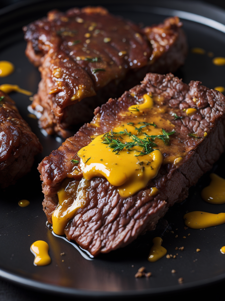 fried steak with melted butter, cinematic shot