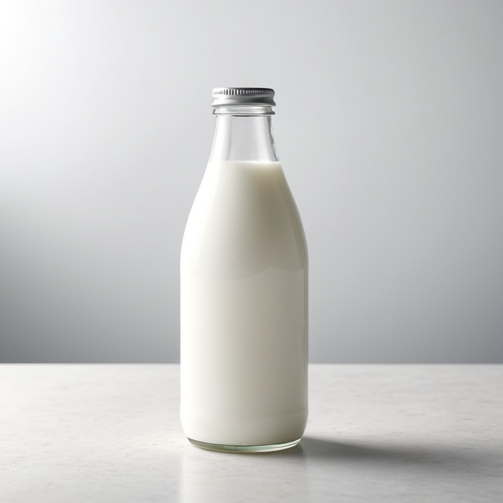 A mockup of a glass bottle of milk.