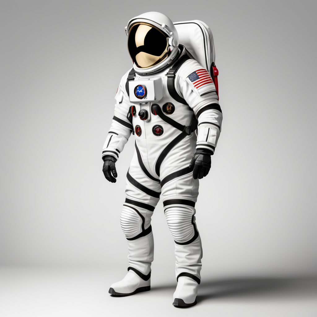 3d space suit on a white background with sharp edge, stand alone, clear, isolated on white background, center of the canvas