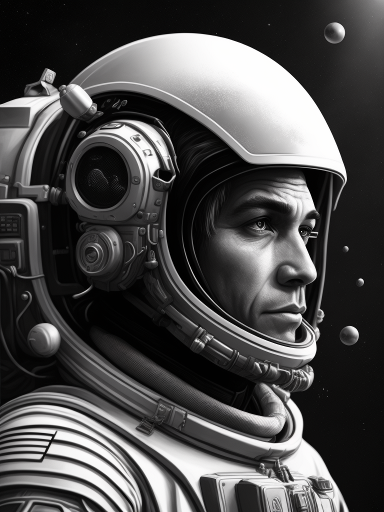 A black and white drawing of an astronaut, an ambient occlusion render by esao, cgsociety, space art, sci-fi, chillwave, ue5