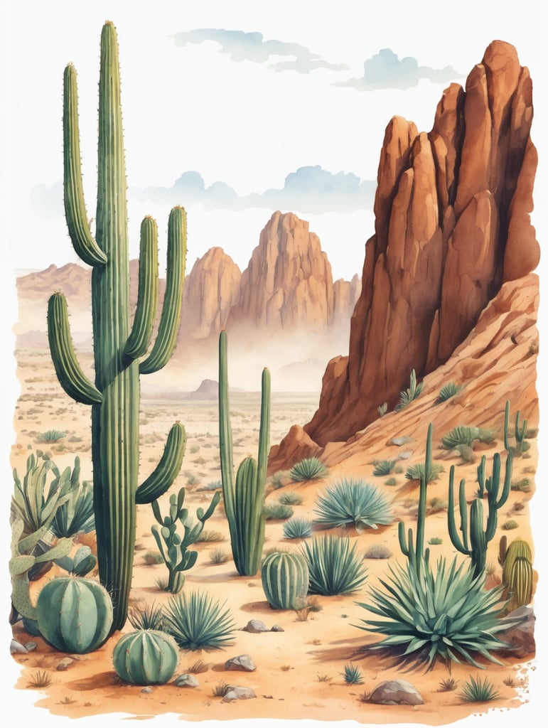 Give yourself plenty of different areas to describe - for example if you were drawing a desert landscape you might include: A group of cacti, an oasis, a rocky outcrop providing shade for creatures such as snakes and scorpion, tumbleweed and a brewing sandstorm