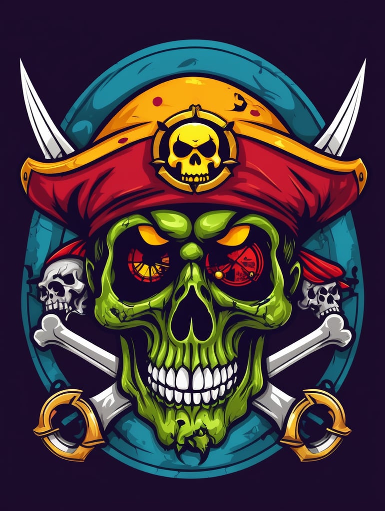 Zombie skull captain pirate mascot logo, e-gaming, bright colors, Gaming Logo, vector image