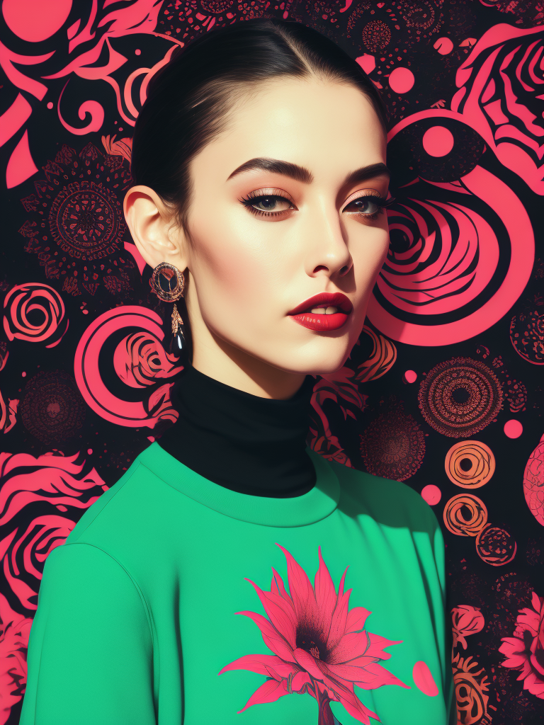 pink green black cream noise patterns risograph girl, happy surrealism, fashion, shot on sony, edited with Maya, Nuke, Blender, Fusion, Houdini