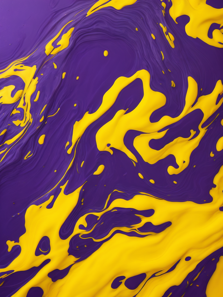 Two paint mixing texture, purple and yellow paint, pattern, background, top view, liquid