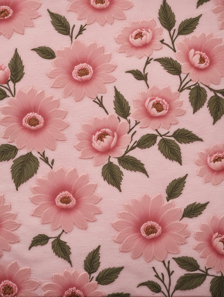 Create a Sherpa fabric texture with a floral pattern in baby pink color, giving it a fluffy and cozy feel.