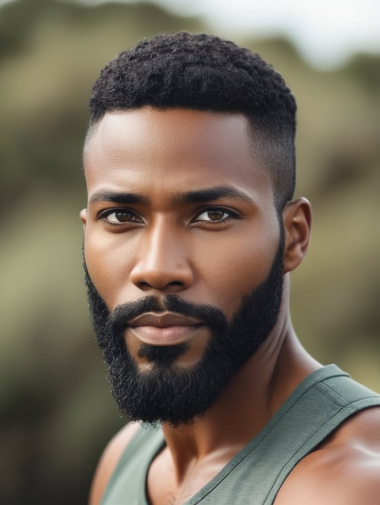 beautiful black island man with a beard