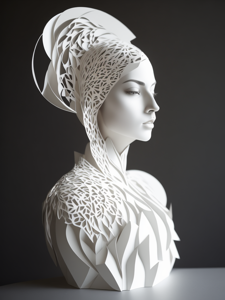 White cut paper sculpture woman, focus on details