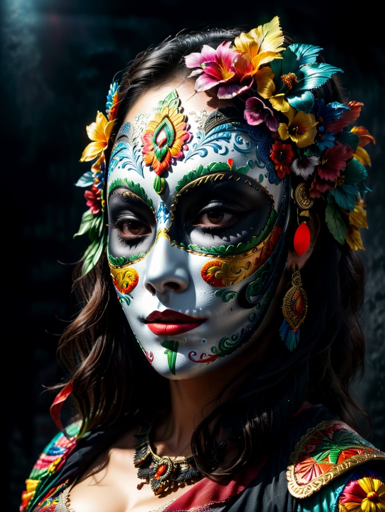 mulher com mascara mexicana