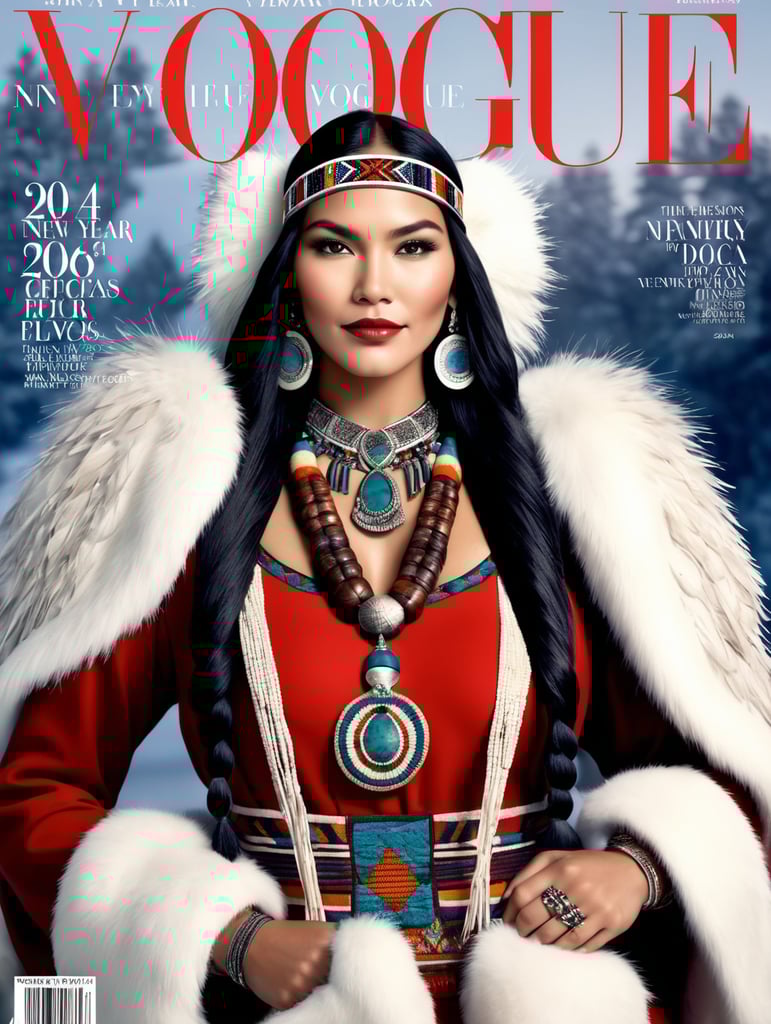 Happy New Year 2024, Native American Santa on the cover of Vogue