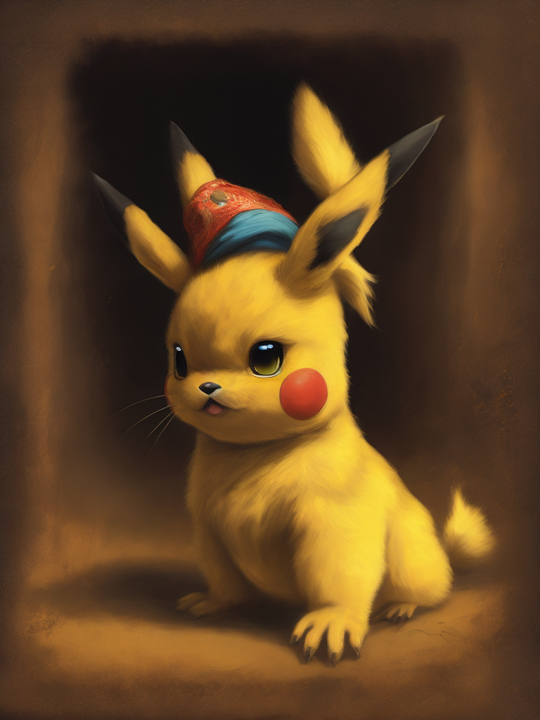 Portrait of pikachu, (style of Rembrandt), pokemon, Detailed image