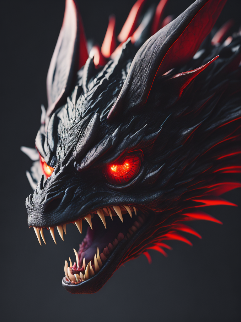 Black dragon, red demonic eyes, red smoke background, photorealistic, ultra detailed, trending on artstation, concept art, octane render