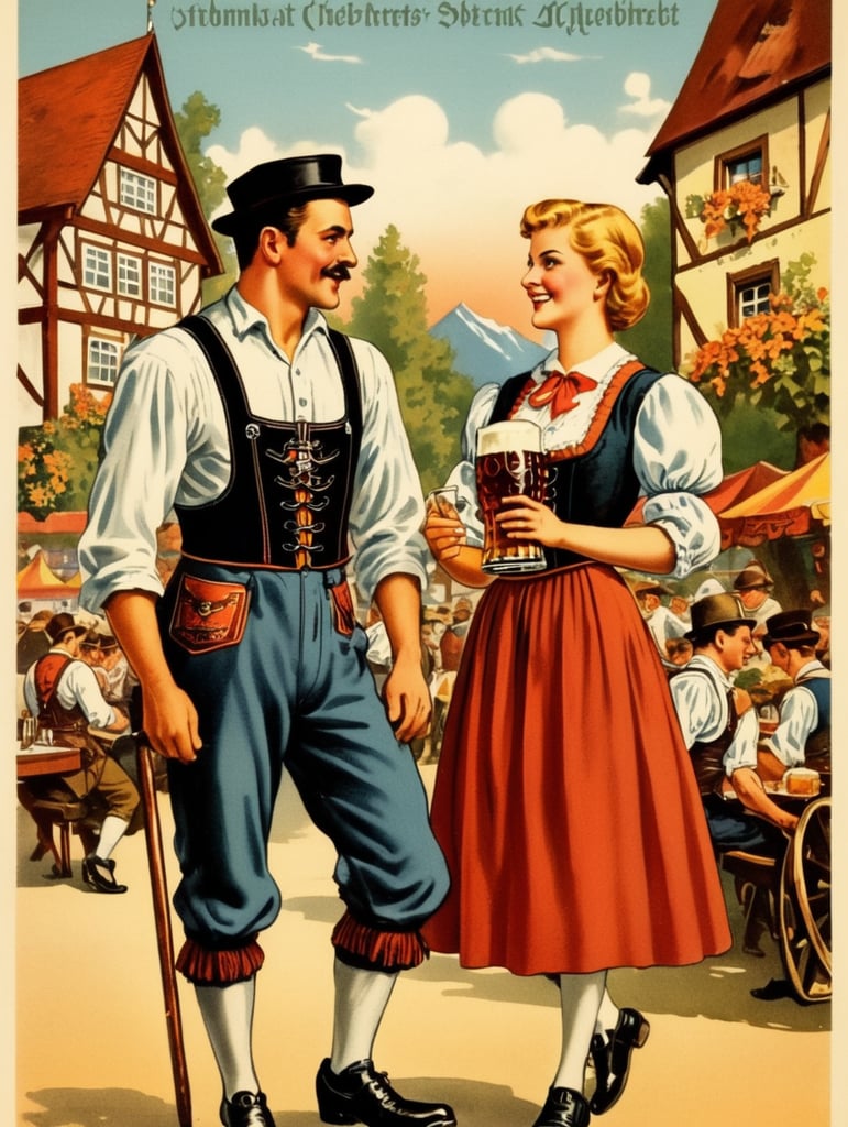 Germany, vintage Octoberfest postcard illustration
