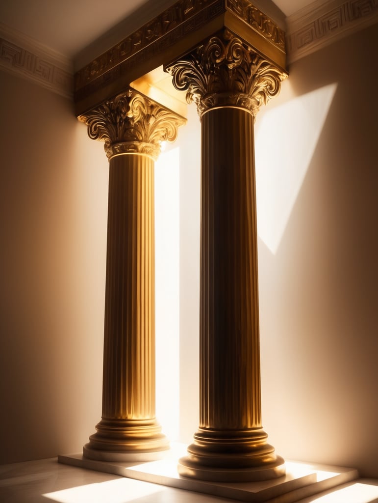 A golden Greek column in a shaft of light