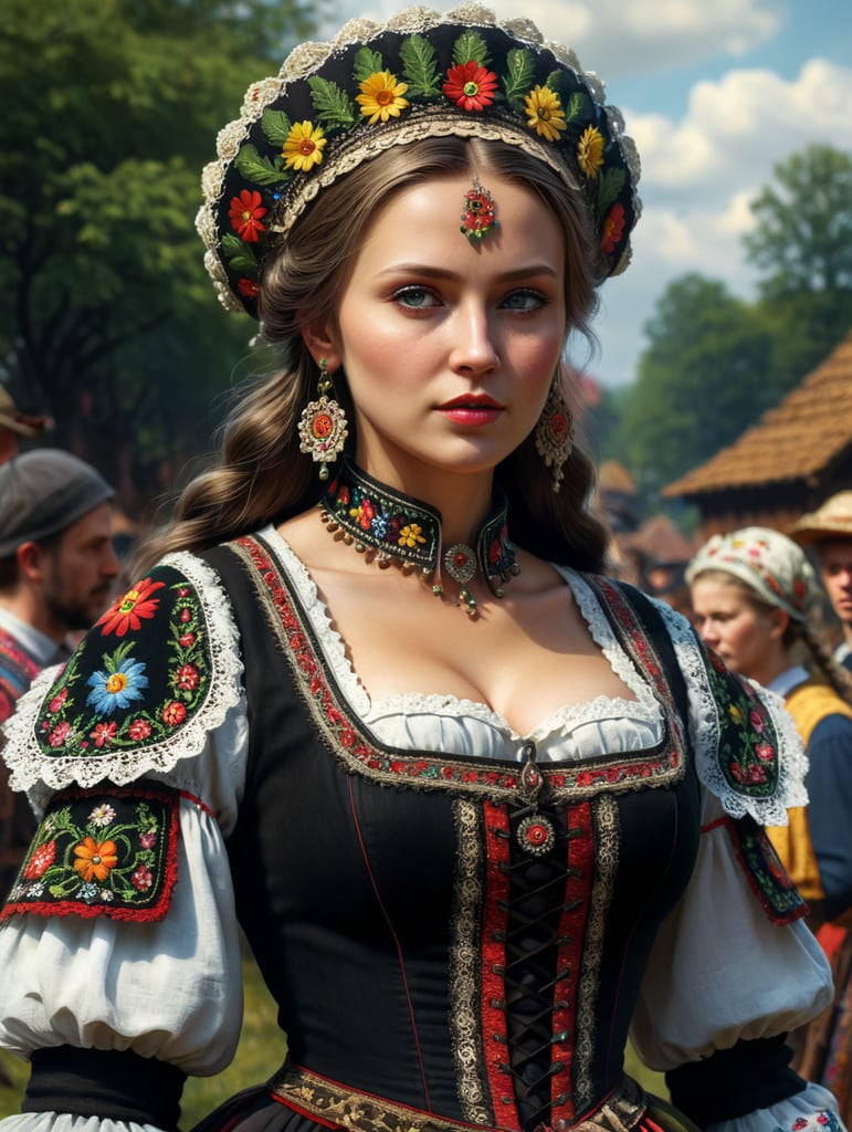 Woman in Polish folk costume, full figure