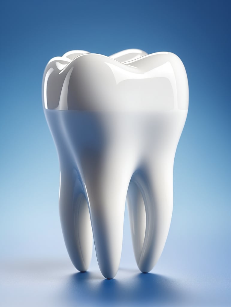 one white tooth, dark blue background, hyper realistic