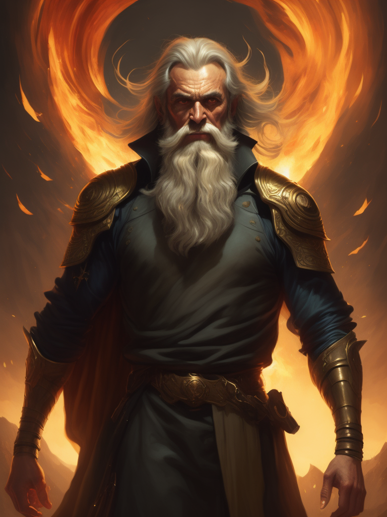 fury of god, Angry face bearded Old Testament God, windy hands, stoic, humanity caos, fire from hands is ( ( with arms half lifted toward us ) ). light dust, magnificent, hyperdetailed, theatrical, fantasy, art by joseph leyendecker, peter mohrbacher, ivan aivazovsky, ruan jia, reza afshar, marc simonetti, alphonse mucha
