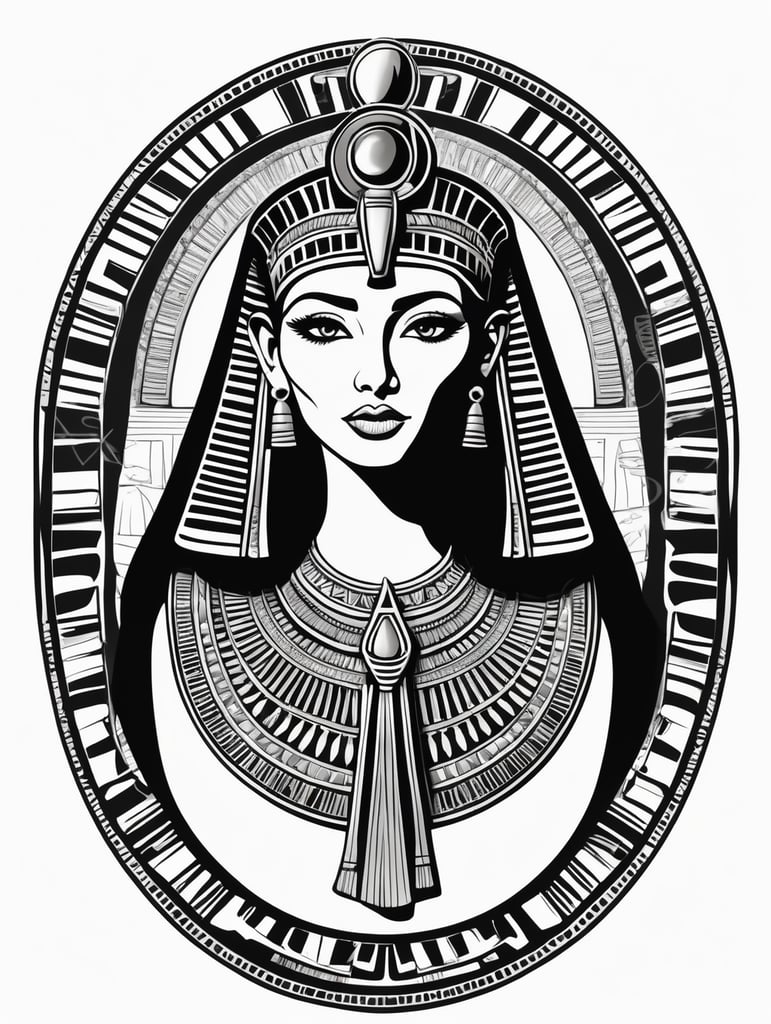 Egyptian Cleopatra, logo concept black and white color, hand drawn illustration, simple shapes