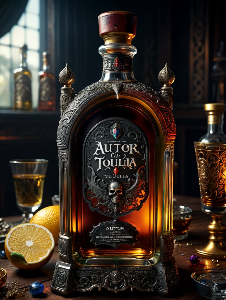 BOTELLA DE TEQUILA, MARCA "AUTOR", BRANDING Y RENDER