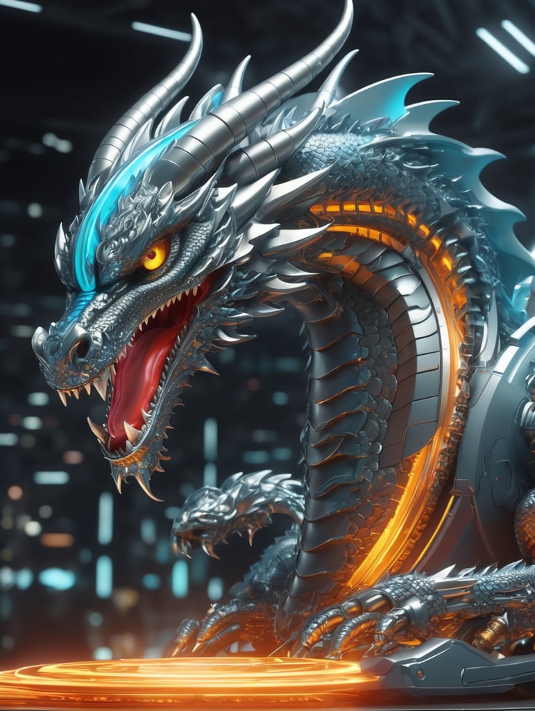 Super toon dragon 3d with rgb color harmony. Metal Technology and muchine background