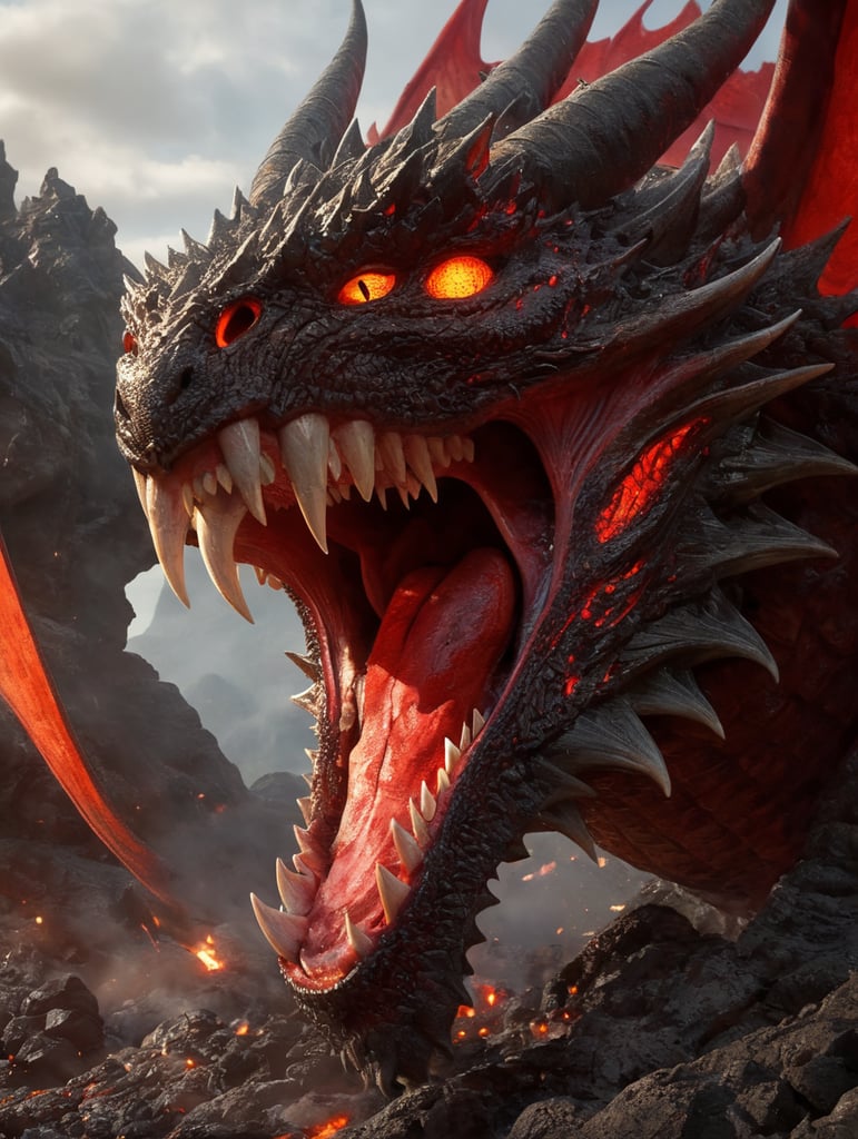lava coming out of the mouth of a red dragon