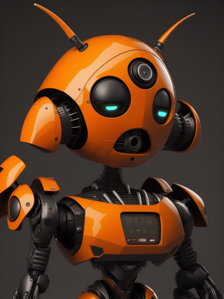 AI robot orange and black, cute, 3d model,