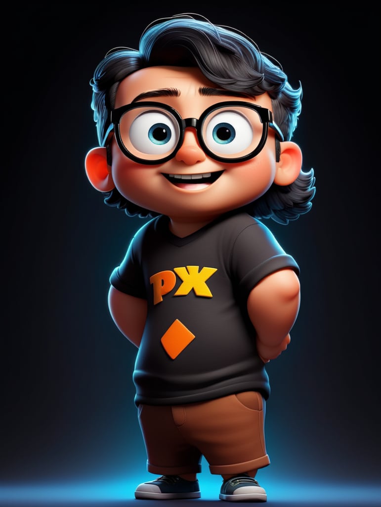 young cartoon character with black glasses, cartoon, isolated, black background