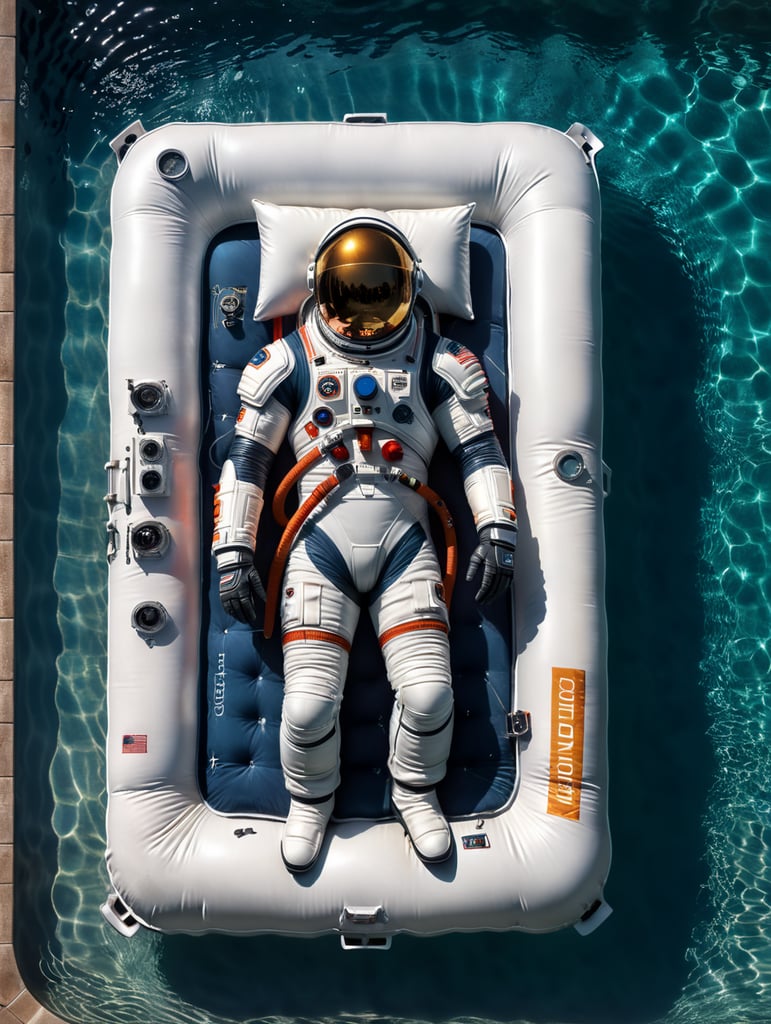 Rummand ligger på en luftmadras i en swimmingpool