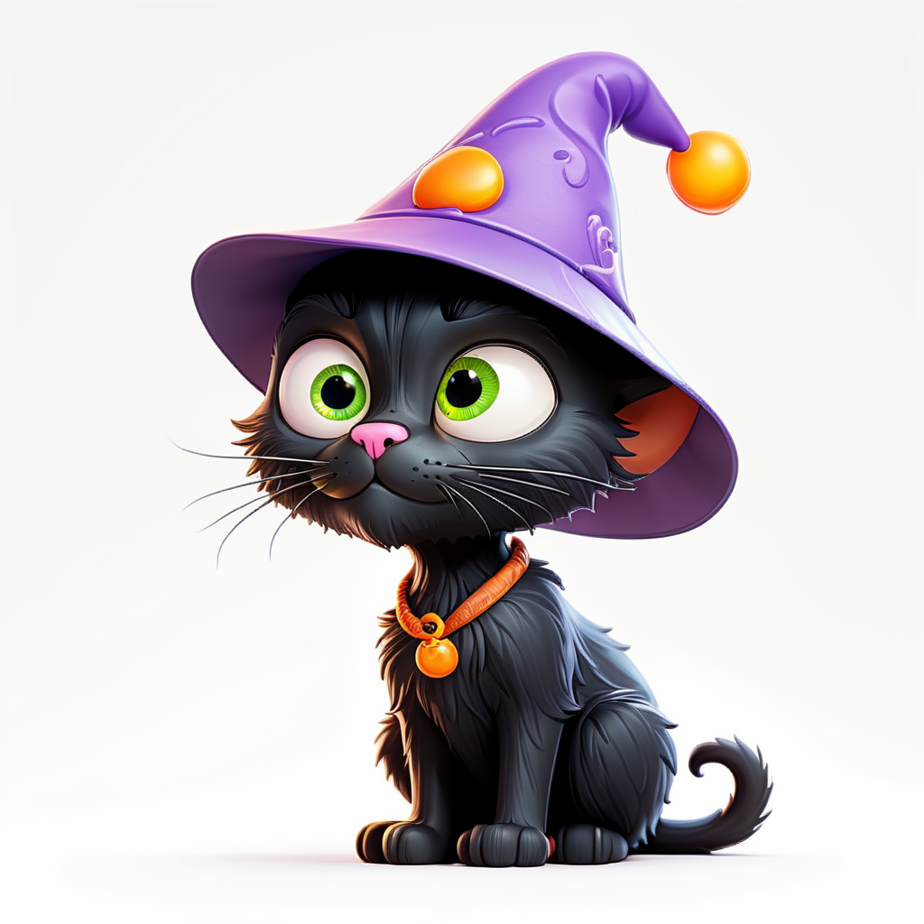 cute clipart halloween black cat with wizard hat with white background for sticker
