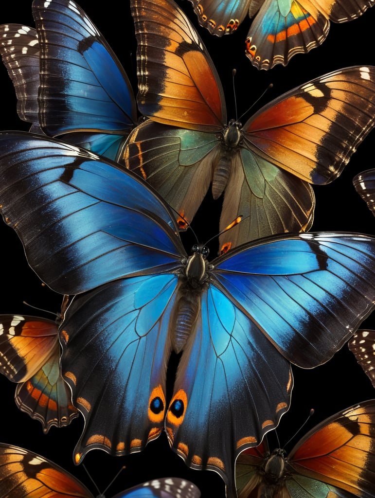 colorful morpho butterfly wings on black background