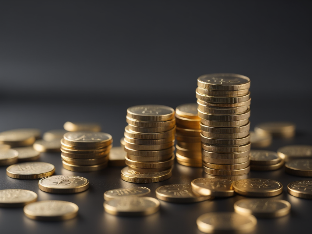 Financial investment concept banking and financial concept, Stack of golden coins on the dark table, dark theme, growing trading graph on the background