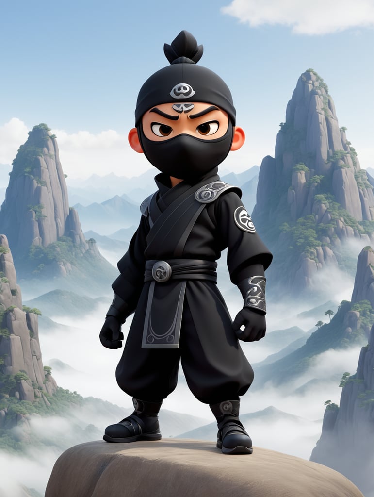 A ninja ninja in a black outfit Mountain background
