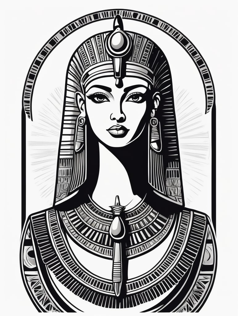 Egyptian Cleopatra, logo concept black and white color, hand drawn illustration, simple shapes