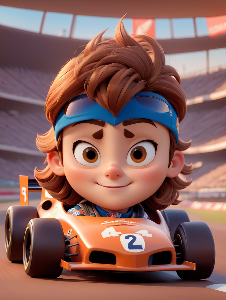 A race car pilot, brown hair