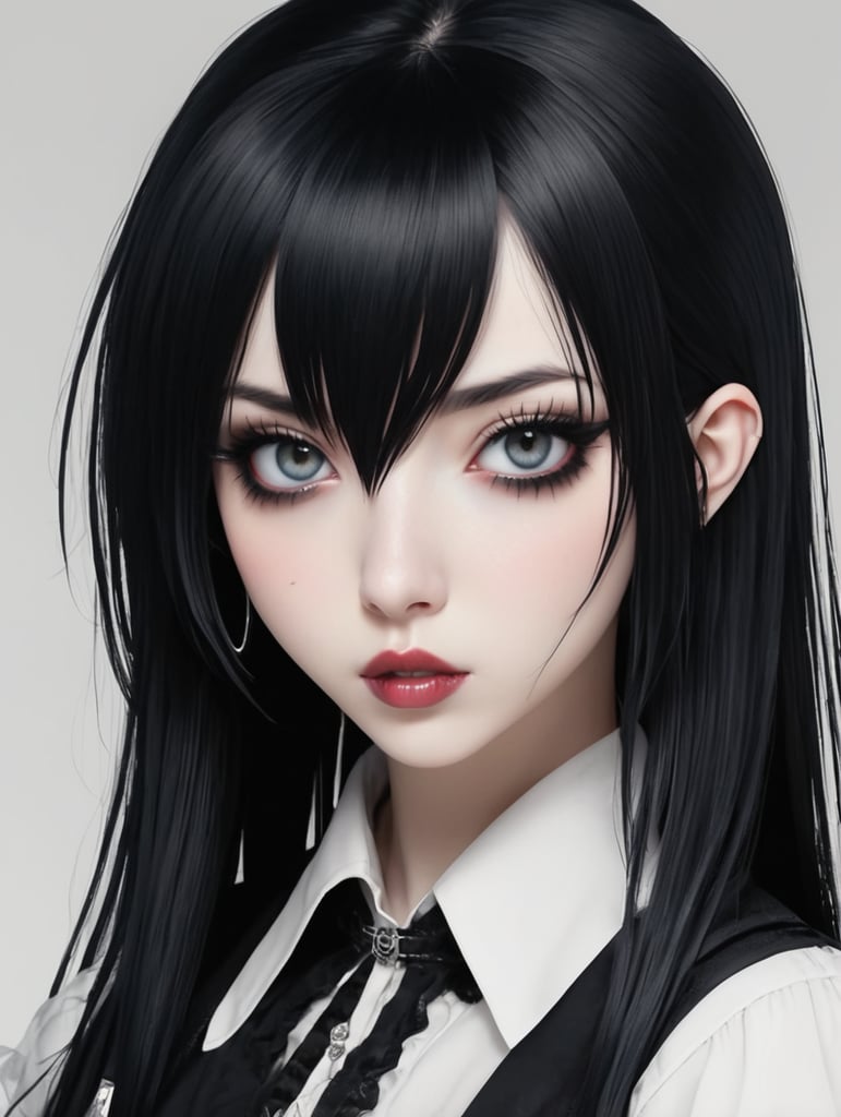 anime girl with long black hair sticking out tongue, this is Junji style, anime vampires, goth girl, in anime series Ergo Proxy, goth girl aesthetic, gothic anime girl, raven black hair, crazy anime style, goth girl