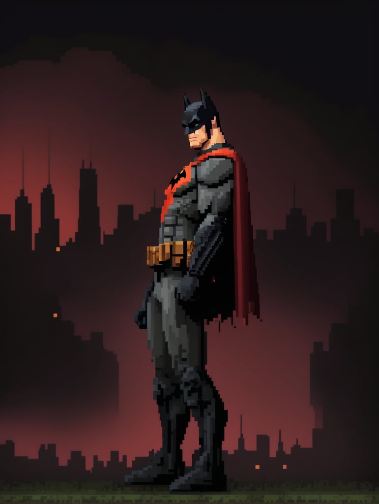 8-bit Pixel art, square bog pixels, flat colors, batman portrait, flat gray background