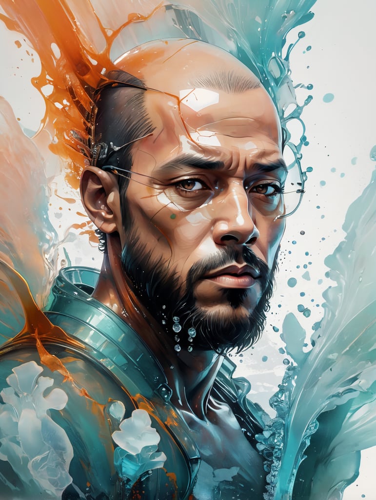 Portrait of a Translucent man made from the ice, organs are visible through the ice