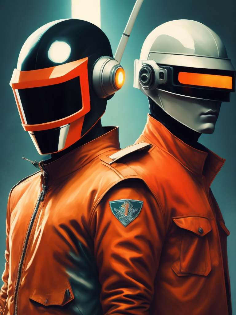 Portrait of daft punk, ultra realism, super detailed, neon colors, magazine cover, professional shot, magazine photography, bright saturated colors, sharp focus, highly detailed