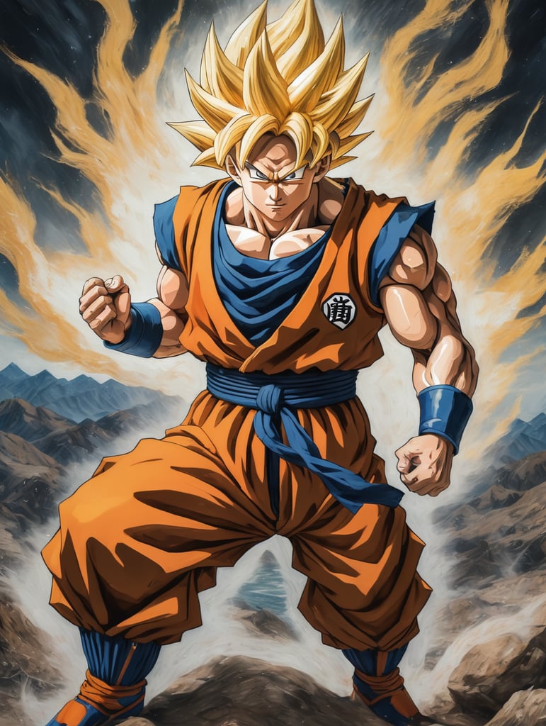 Super saiyan goku painted by Van Gogh