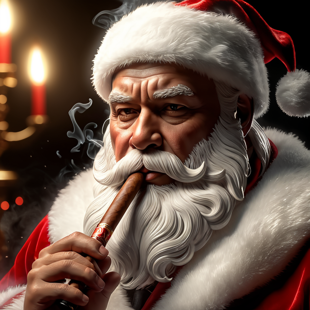 Santa Claus As A Gangsta, Smoking Cigar, dramatic Lighting 4k ultra Ray tracing, Highest quality